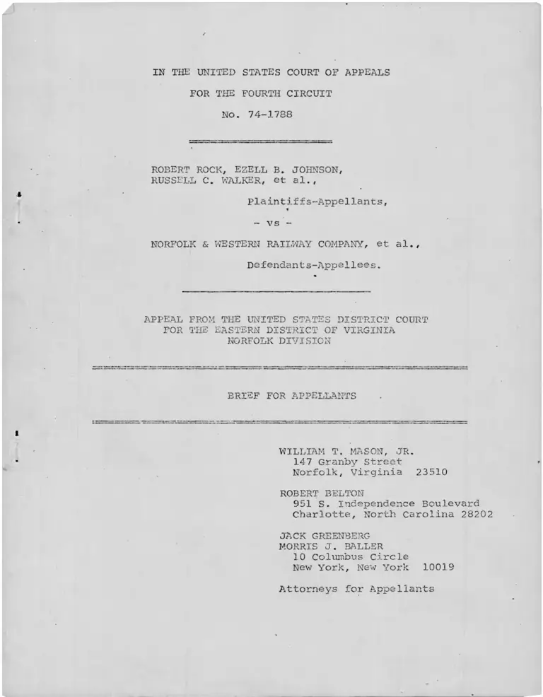 Rock v Norfolk & Western Railway Company Brief for Appellants preview