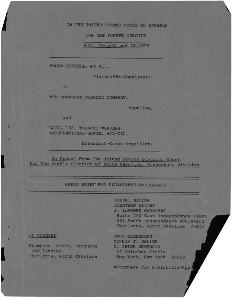 Russell v. The American Tobacco Company Reply Brief preview