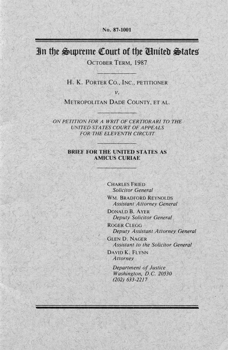 H. K. Porter Co. v. Metropolitan Dade County Brief Amicus Curiae preview