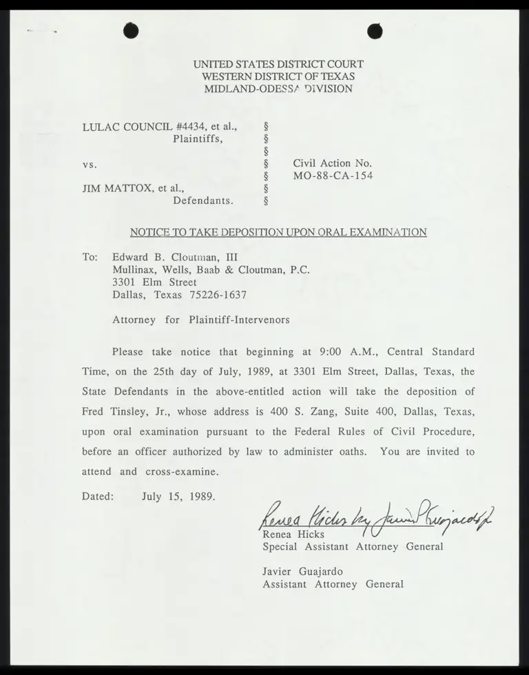 Notice to Take Deposition Upon Oral Examination to Cloutman for July 25 preview