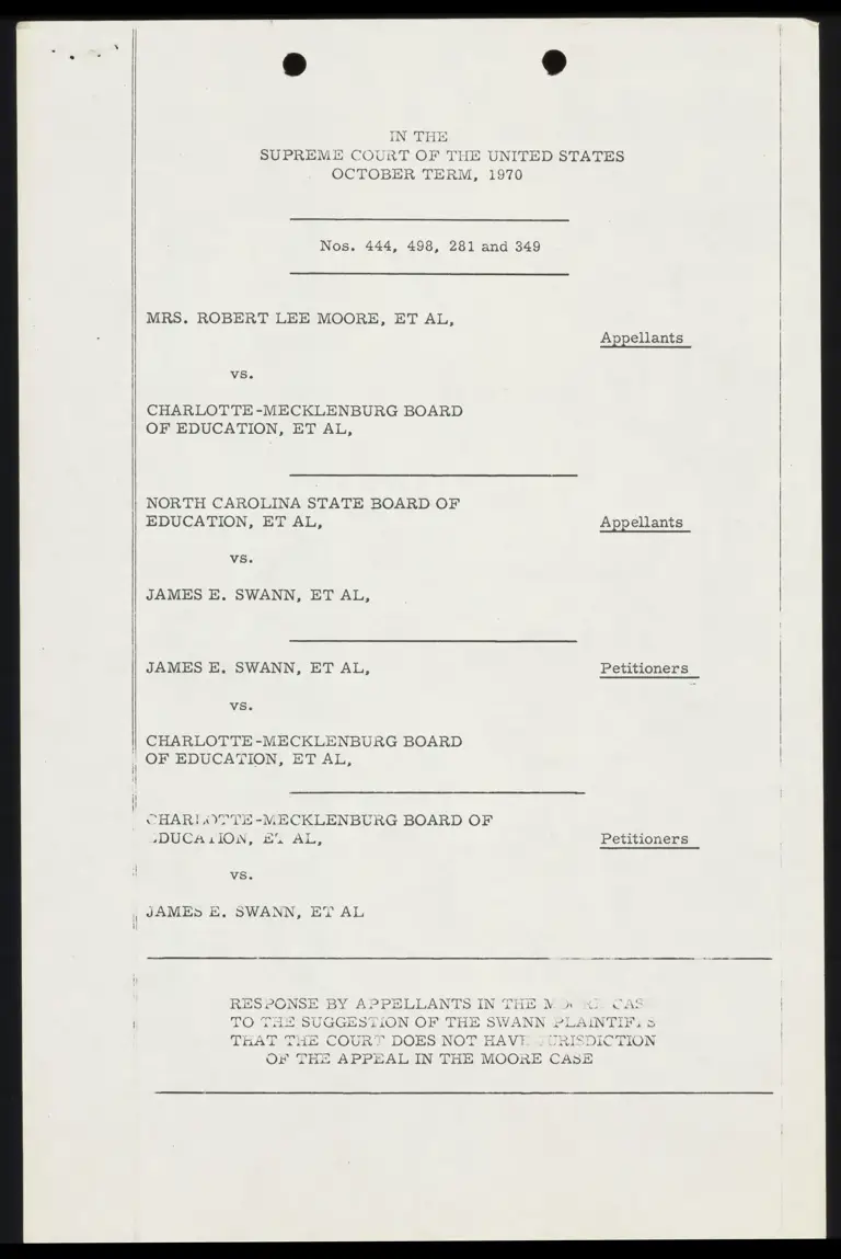Appellants Response in the Moore Case to Suggestion on Court's Jurisdiction of the Appeal preview