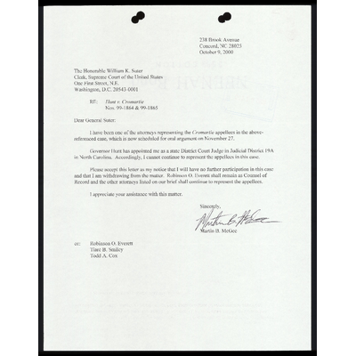Correspondence from McGee to Clerk preview