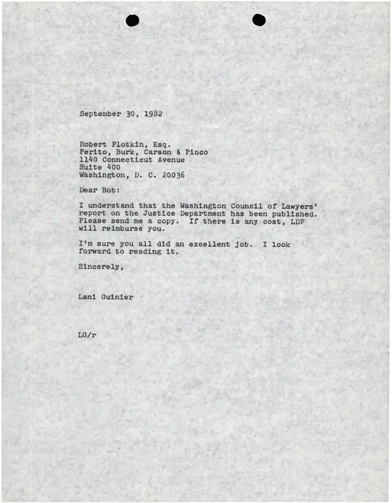 Letter from Lani Guinier to Robert Plotkin preview