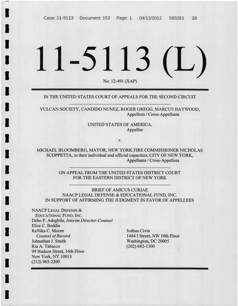 Vulcan Society v. Bloomberg Brief Amicus Curiae in Support of Affirming Judgement in Favor of Appellees preview