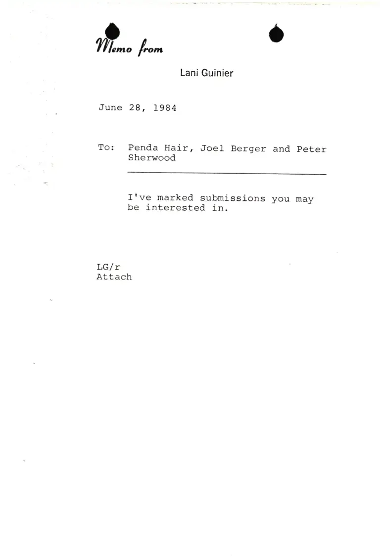 Memo from Lani Guinier RE: Sharing Submissions of Interest preview