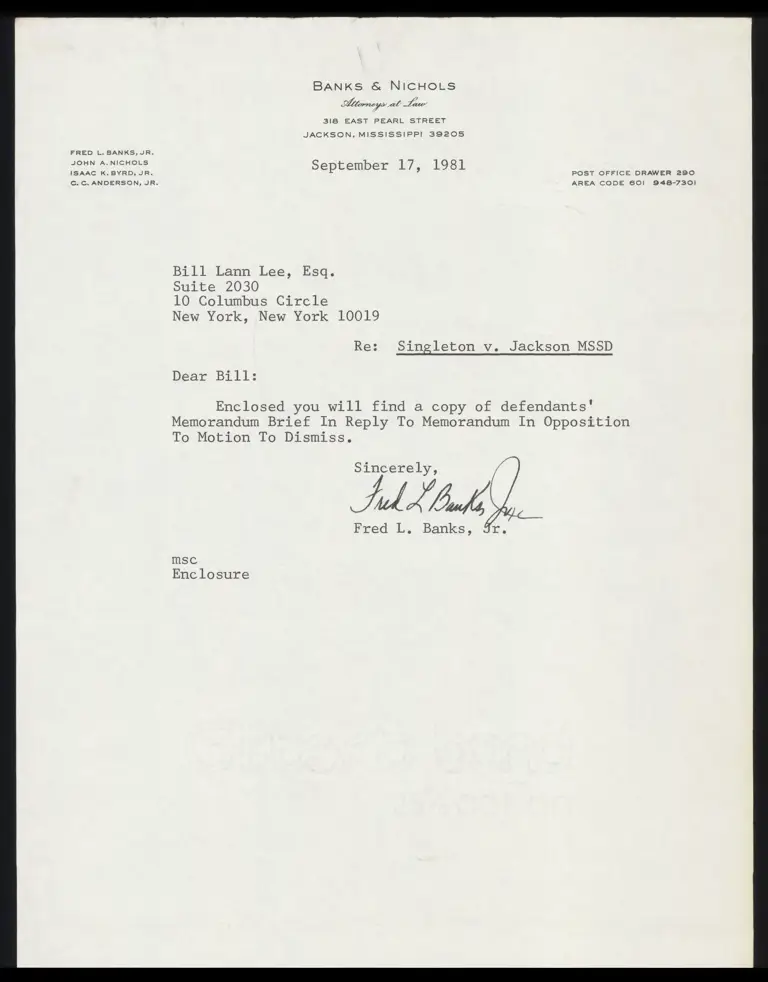 Singleton v. Jackson Municipal Separate School District Memorandum Brief preview