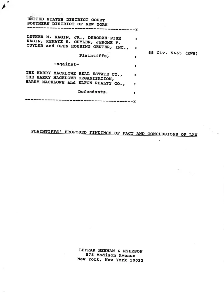 Ragin, Jr. v. The Harry Macklowe Real Estate Co. Findings of Fact and Conclusions of Law preview