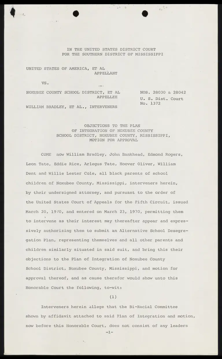 Objections to the Plan of Integration of Noxubee County School District Motion for Approval preview