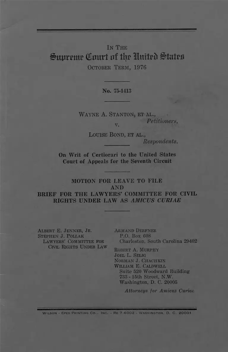Stanton v. Bond Motion for Leave to File and Brief Amicus Curiae preview