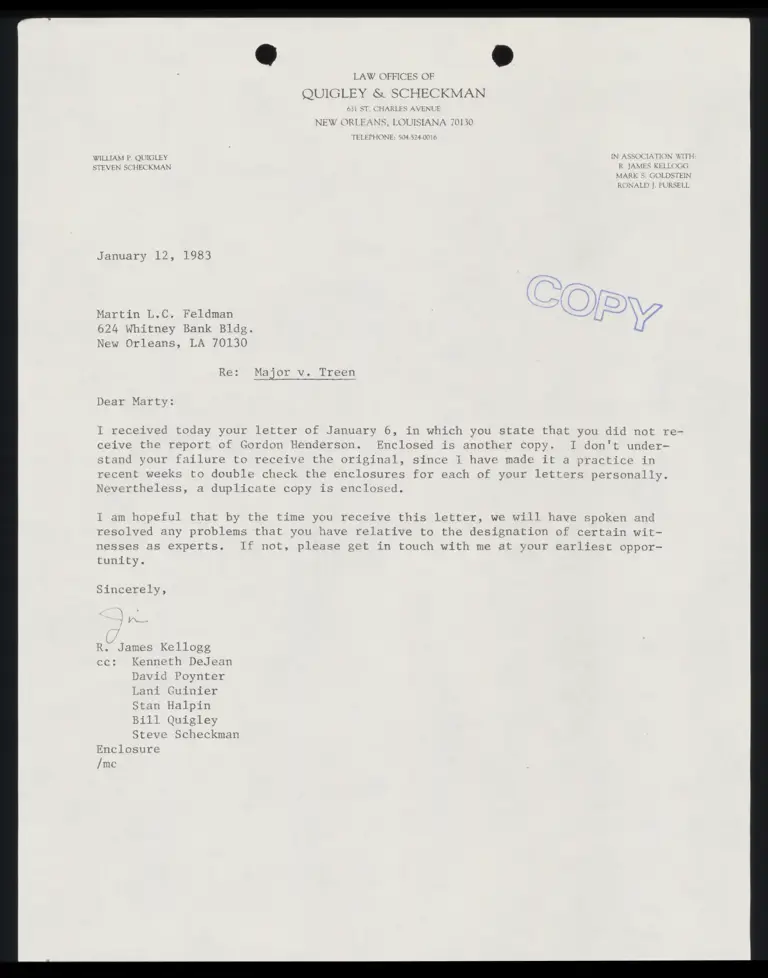 Correspondence from Kellogg to Feldman preview