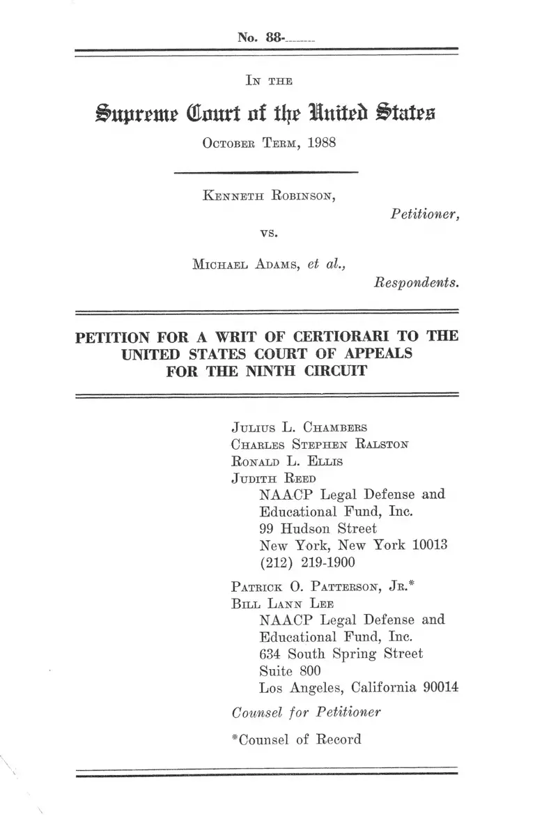 Robinson v Adams Petition Writ of Certiorari preview