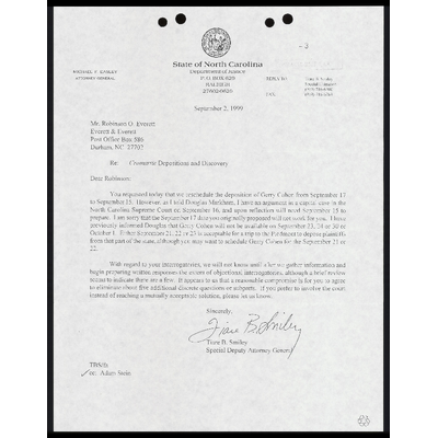 Letter to Everett From Smiley RE Cromartie Depositions and Discovery preview