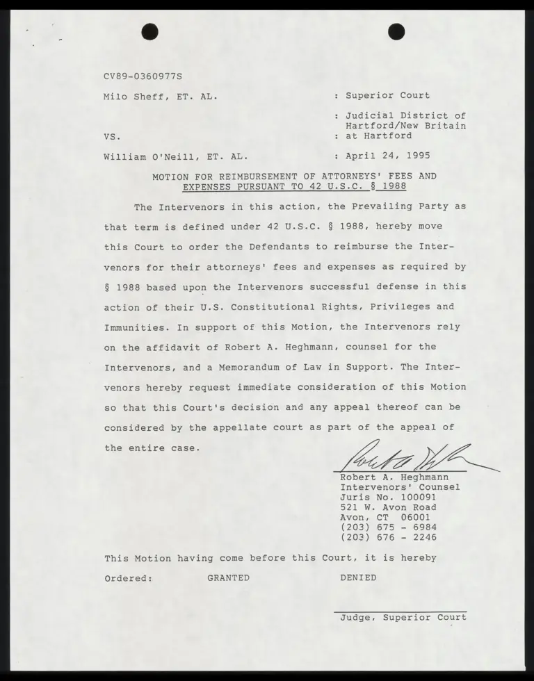 Motion for Reimbursement of Attorneys' Fees and Expenses Pursuant to 42 USC 1988 preview