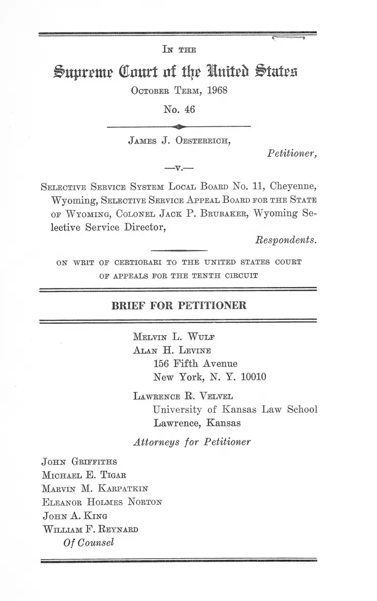 Oestereich v. Selective Service System Local Board No. 11 Brief for Petitioner preview