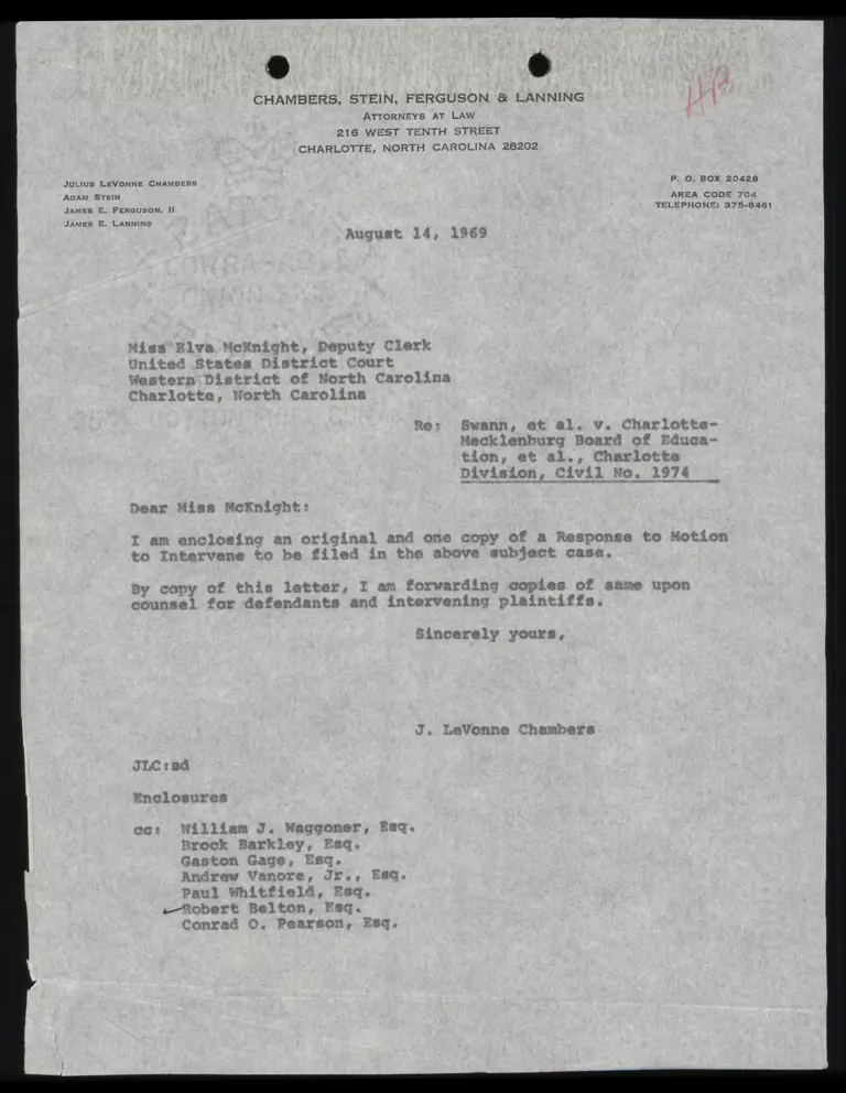 Correspondence from Chambers to Clerk Re: Response to Motion to Intervene preview