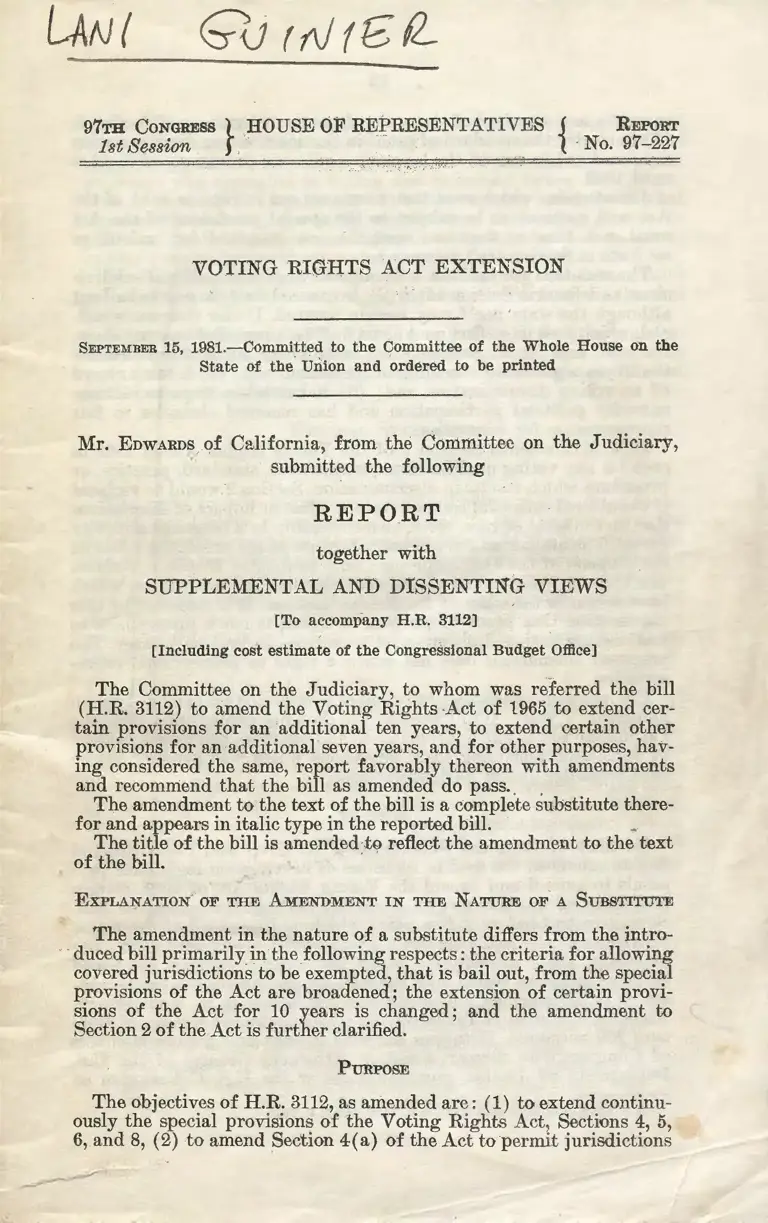 Voting Rights Act Extension Report with Supplemental and Dissenting Views preview