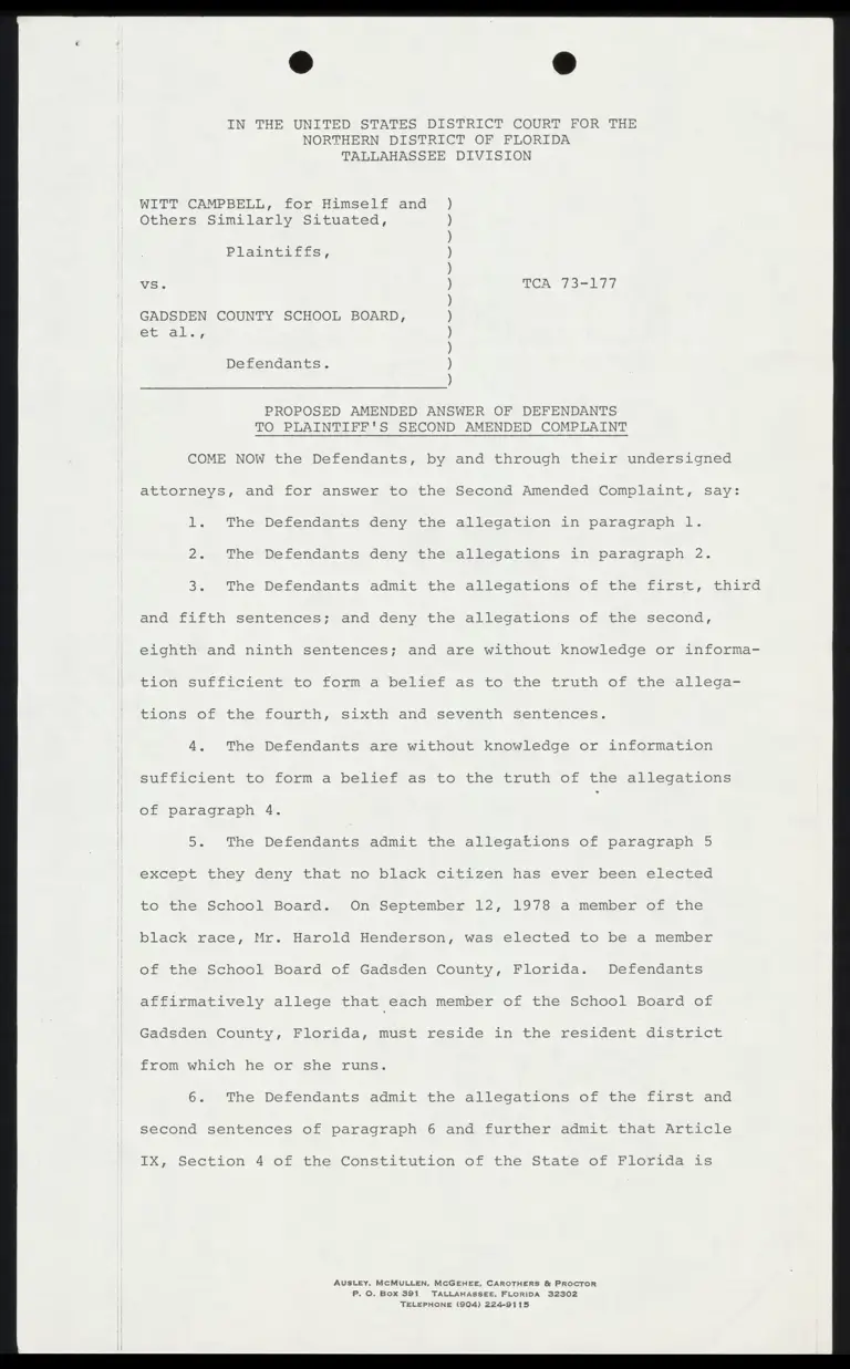 Proposed Amended Answer of Defendants to Plaintiff's Second Amended Complaint preview