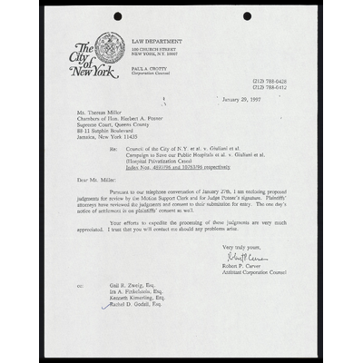Copy of Letter to Miller from Carver Re: Proposed Judgements for Review and Signature preview