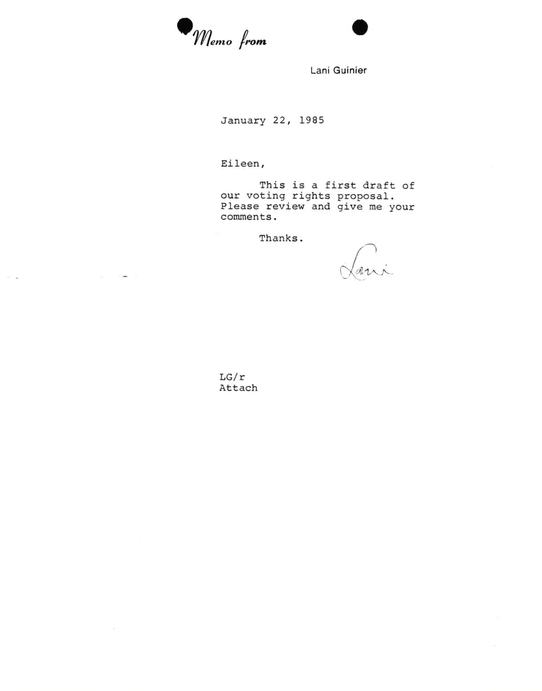Correspondence from Lani Guinier to Eileen preview