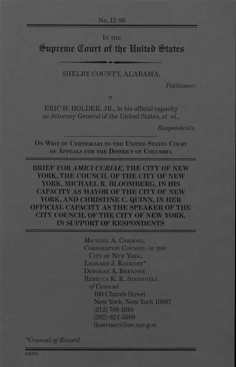Shelby County v. Holder Brief Amici Curiae preview