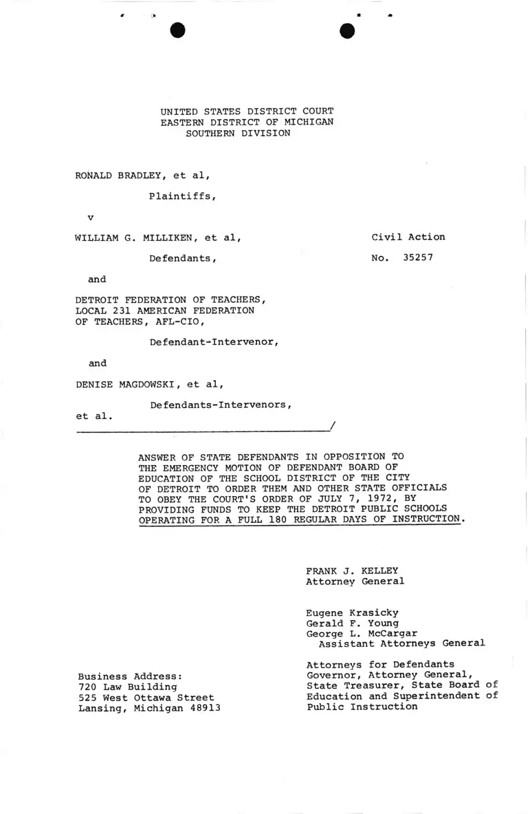 Answer in Opposition to Emergency Motion to Obey Order preview