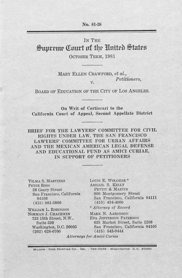 Crawford v. Los Angeles Board of Education Brief Amici Curiae preview