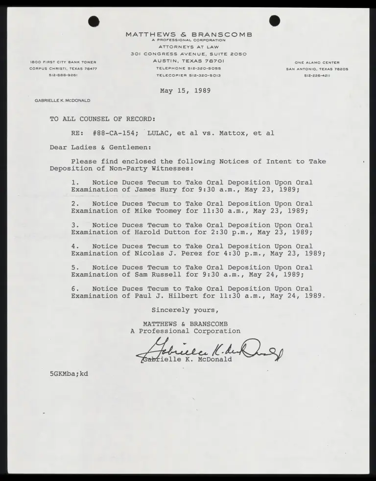 Notice Duces Tecum to Take Oral Deposition Upon Oral Examination preview