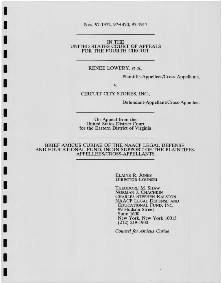Lowery v. Circuit City Stores Brief Amicus Curiae in Support of the Plaintiffs-Appellees/Cross-Appellants preview