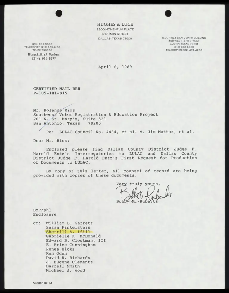 Dallas County Judge Entz's Interrogatories to LULAC; Entz's First Request for Production of Documents to LULAC preview