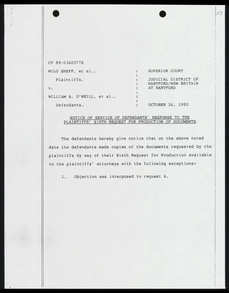 Notice of Service of Defendants' Response to the Plaintiffs' Sixth Request for Production of Documents with Certification preview