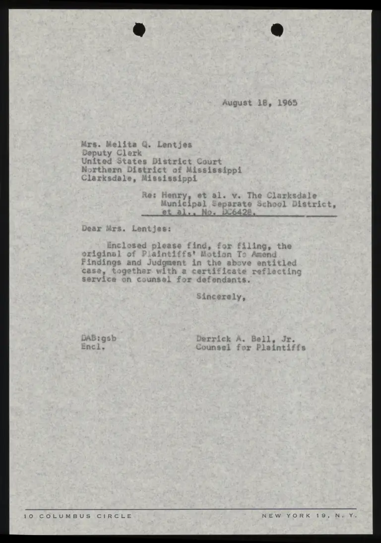 Correspondence from Bell to Clerk Re: Motion to Amend preview