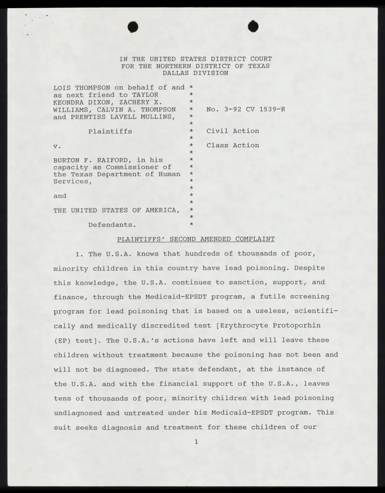Plaintiffs' Second Amended Complaint with Certificate of Service preview