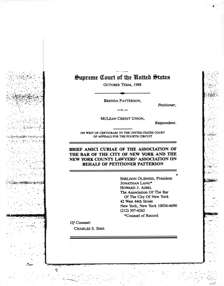 Patterson v. McLean Credit Union Brief Amici Curiae of the Assocation of the Bar of the City of New York et al. preview