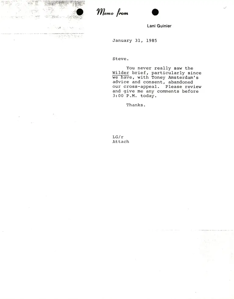 Correspondence from Lani Guinier to Steve (Scheckman) preview