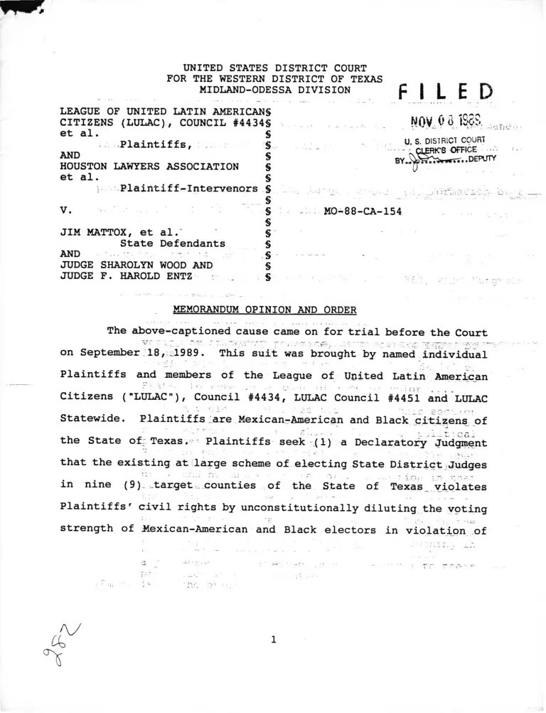 League of United Latin American Citizens (LULAC), Council #4434 v. Mattox Memorandum Opinion and Order preview