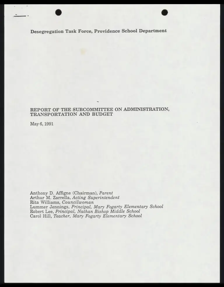 Report of the Subcommittee on Administration, Transportation and Budget preview
