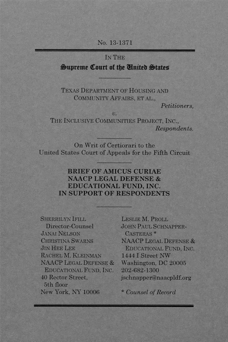Texas Department of Housing and Community Affairs v. The Inclusive Communities Project, Inc. Brief Amicus Curiae preview