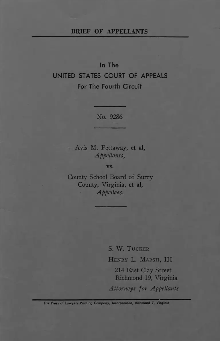 Pettaway v. County School Board of Surry, Virginia Brief of Appellants preview