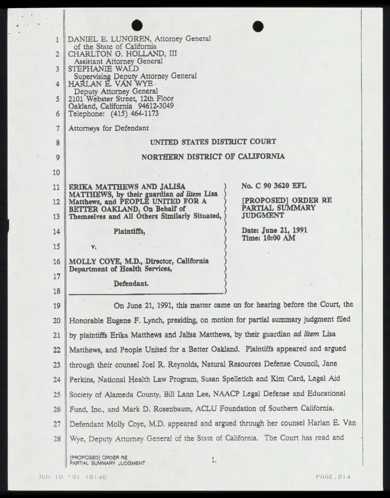 Proposed Order RE: Partial Summary Judgment preview