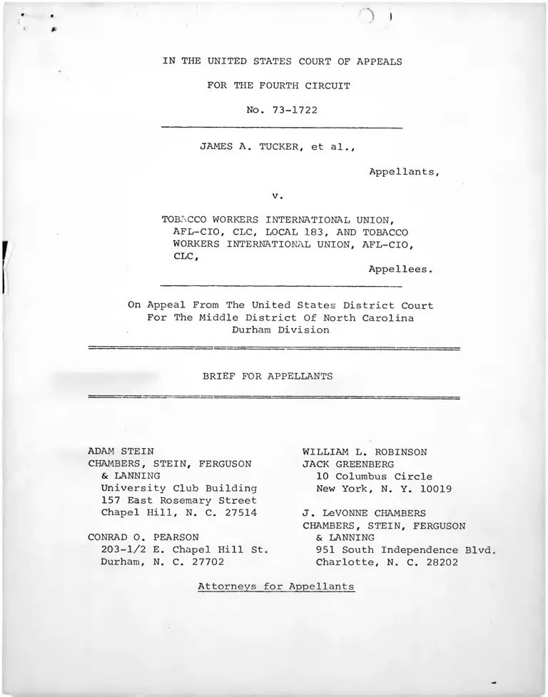 Tucker v. Tobacco Workers International Union, AFL-CIO, CLC, Local 183 Brief for Appellants preview
