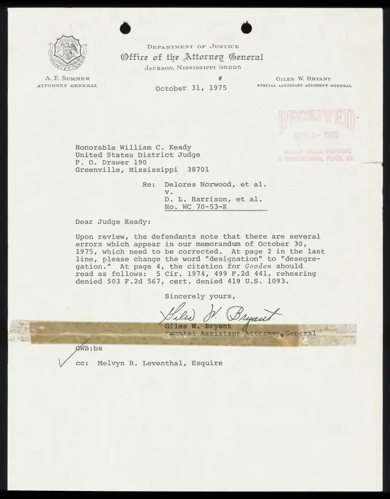Correspondence from Bryant to Judge Keady; Memorandum in Response to Court's Letter of Inquiry on Attorney Fees preview