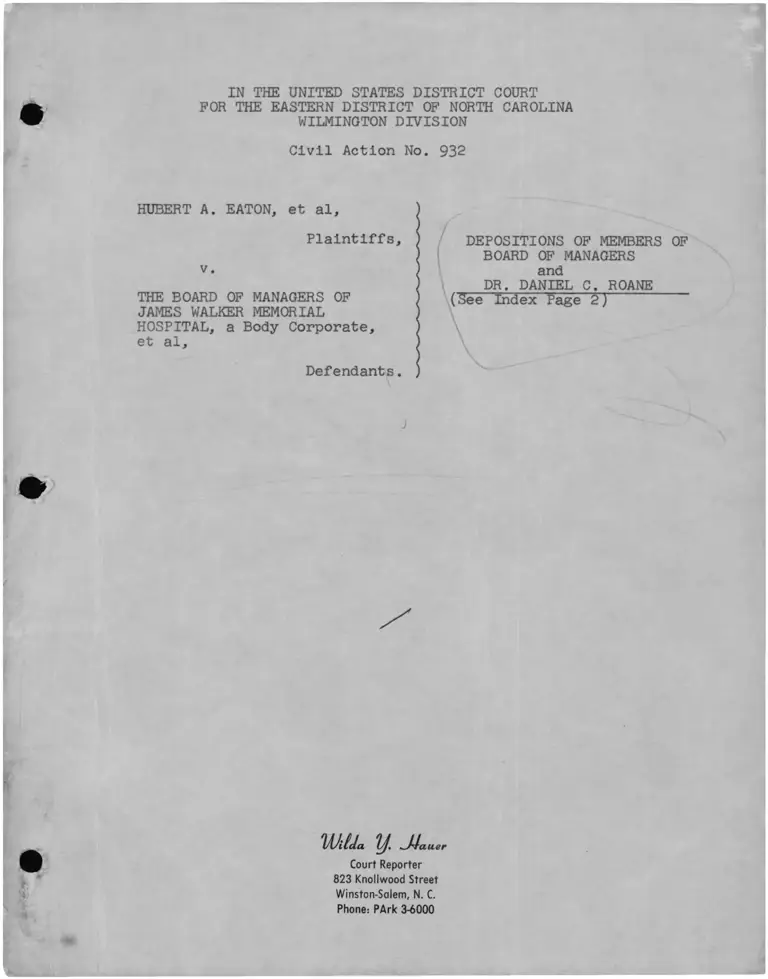 Eaton v. James Walker Memorial Hospital Board of Managers Deposition of Members of Board of Managers preview