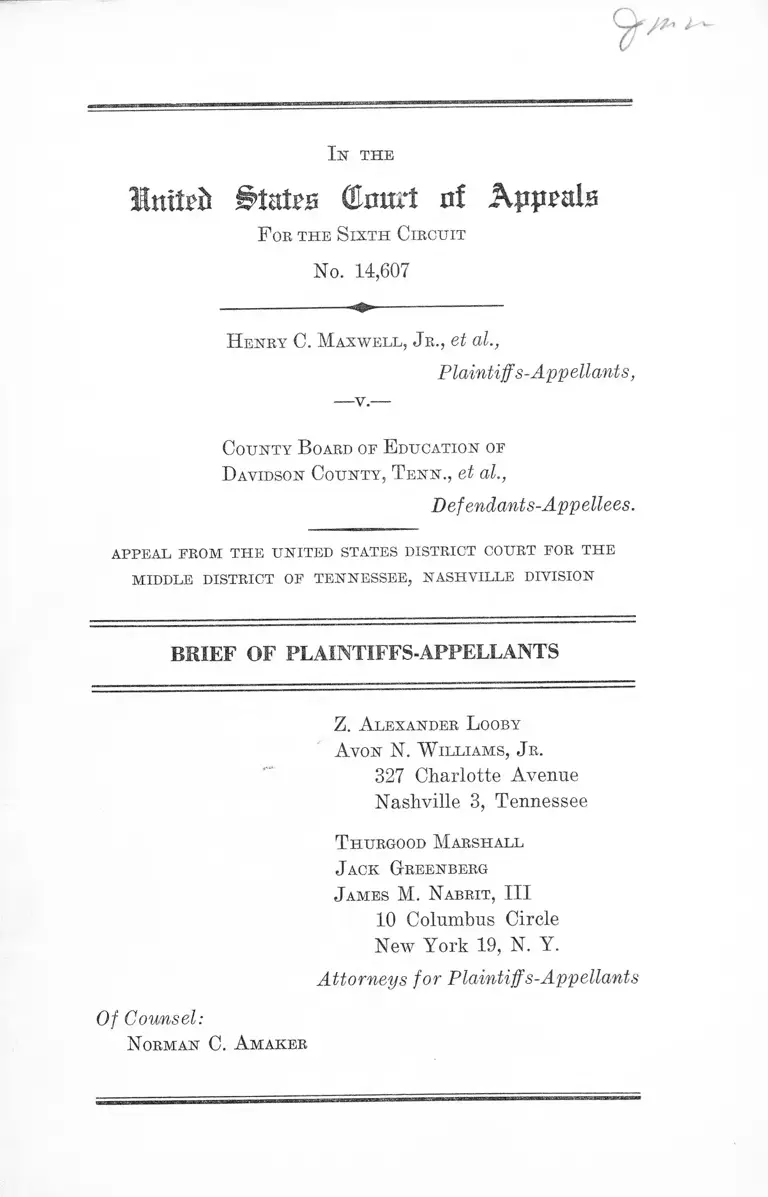 Maxwell v. Davidson County, TN Board of Education Brief of Plaintiffs-Appellants preview