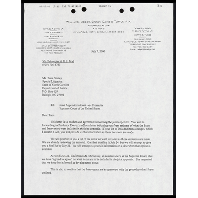 Letter to Smiley from McGee RE Joint Appendix with Cover Sheet preview