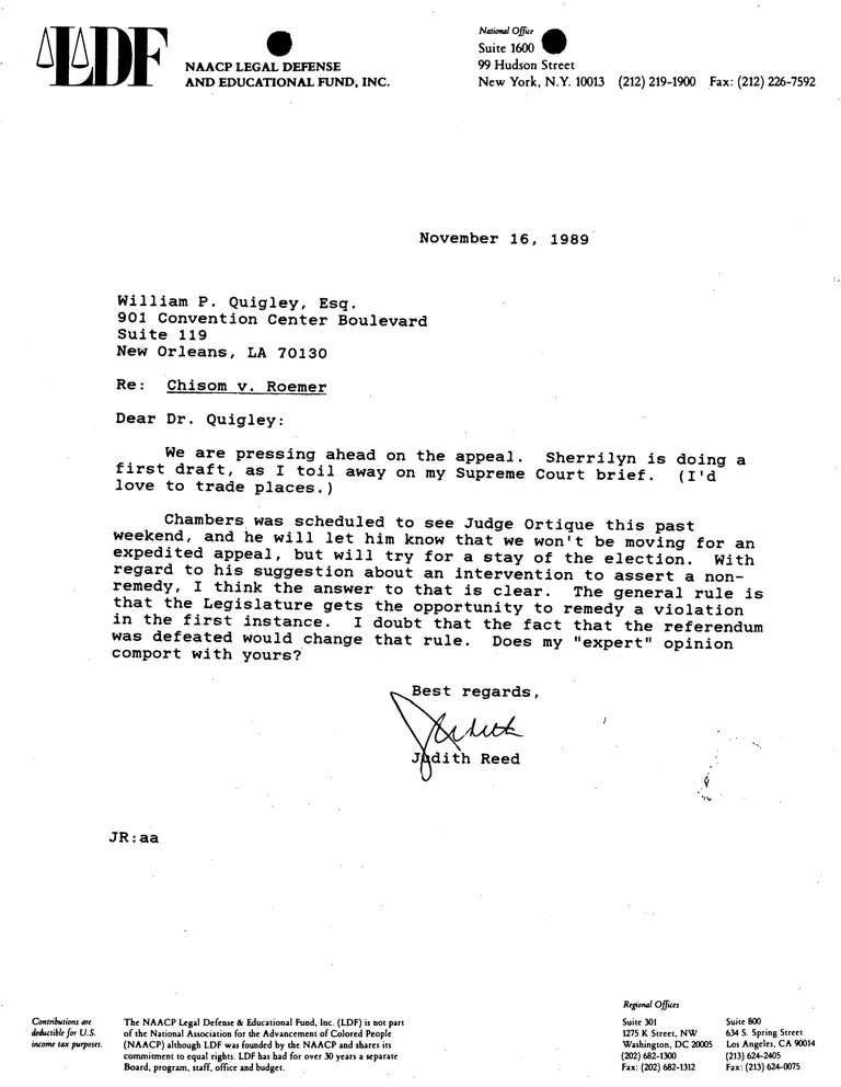 Correspondence from Reed to Quigley preview