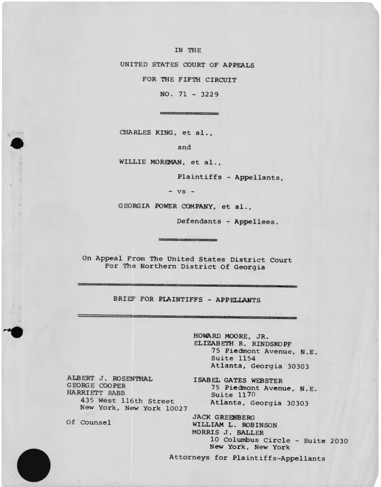 King v. Georgia Power Company Brief for Plaintiffs-Appellants preview