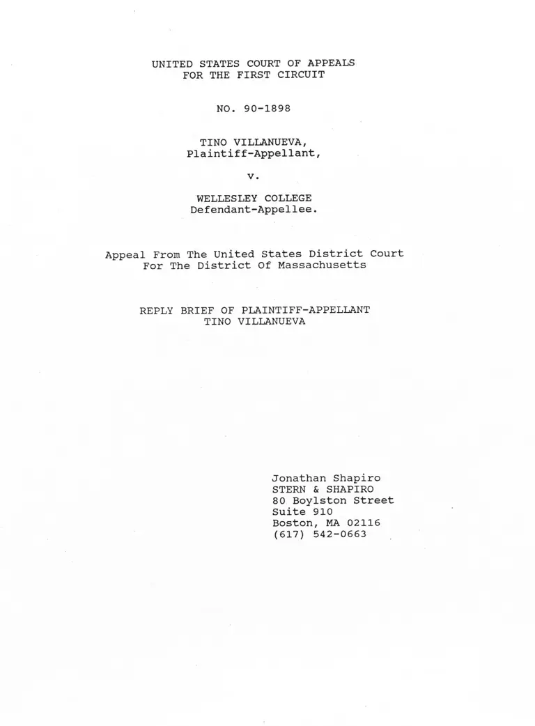 Villanueva v. Wellesley College Reply Brief of Plaintiff-Appellant preview