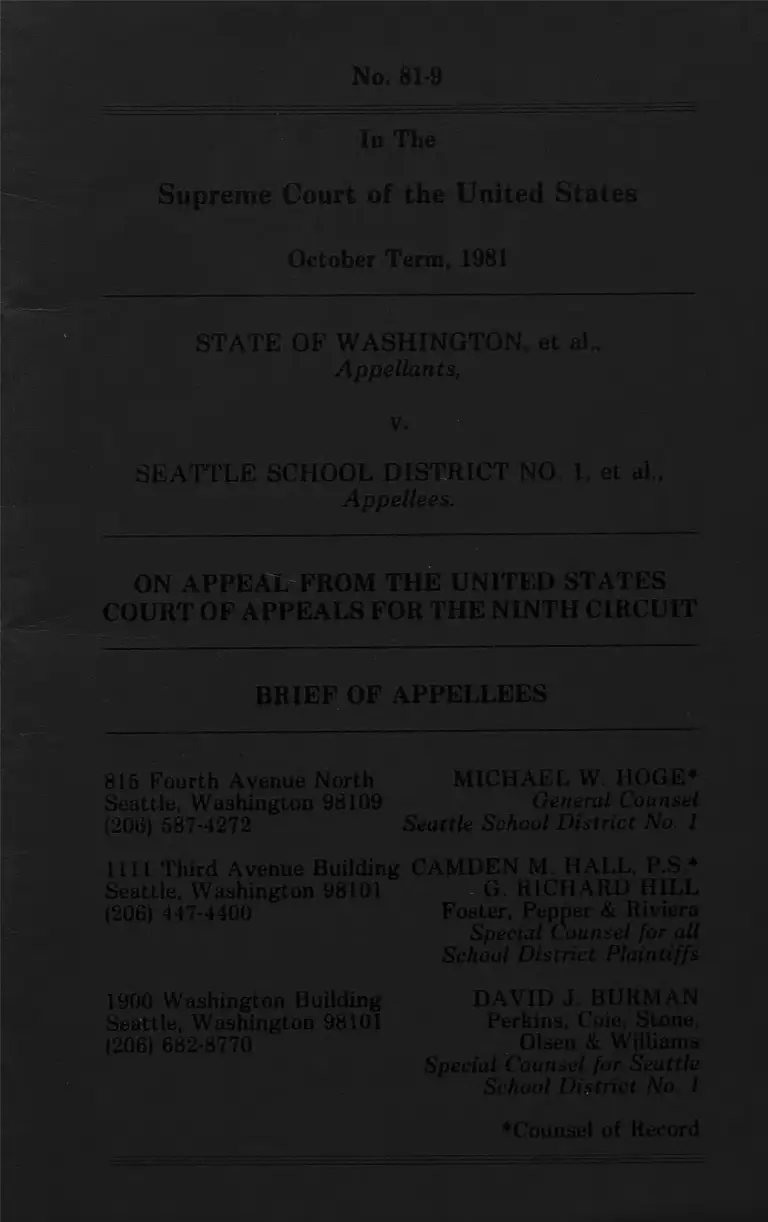 Washington State v. Seattle School District No. 1 Brief of Appellees preview