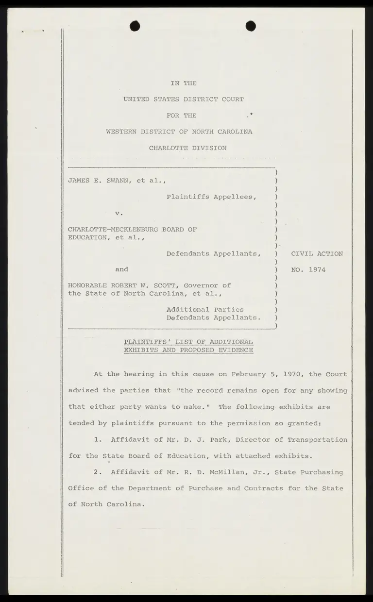 Plaintiffs' List of Additional Exhibits and Proposed Evidence preview