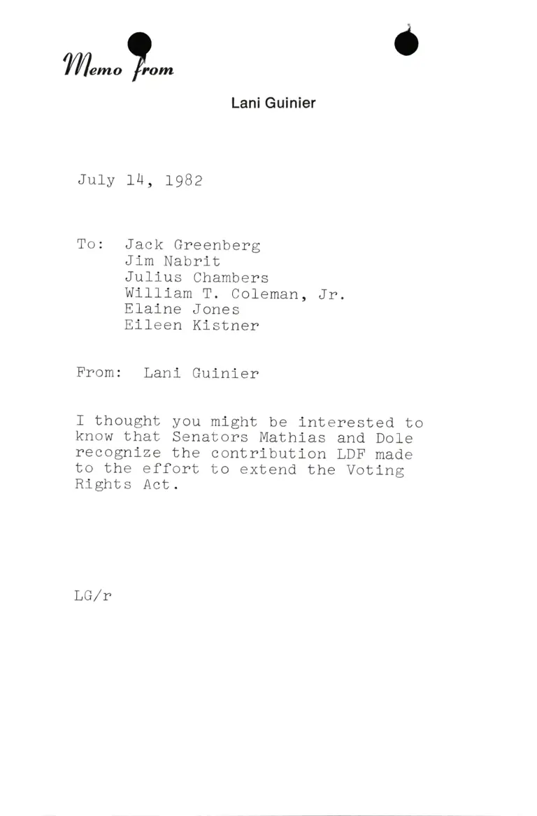 Memo from Lani Guinier to Greenberg, Nabrit, and others preview